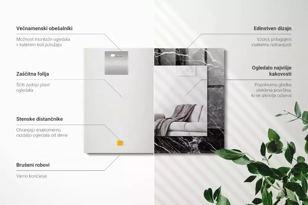 Obdélníkové dekorační zrcadlo Černý mramor