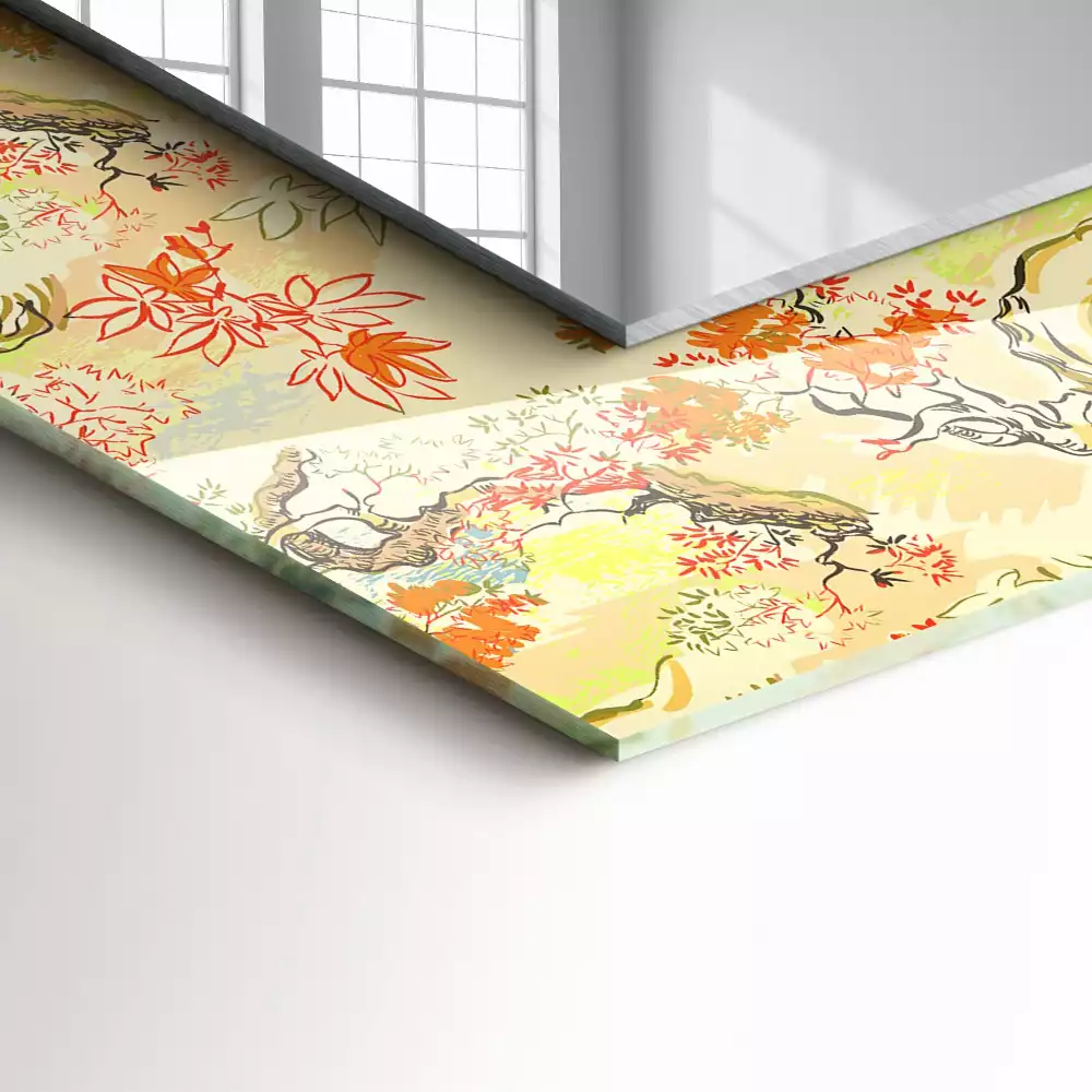 Obdélníkové dekorační zrcadlo Japonská zahrada