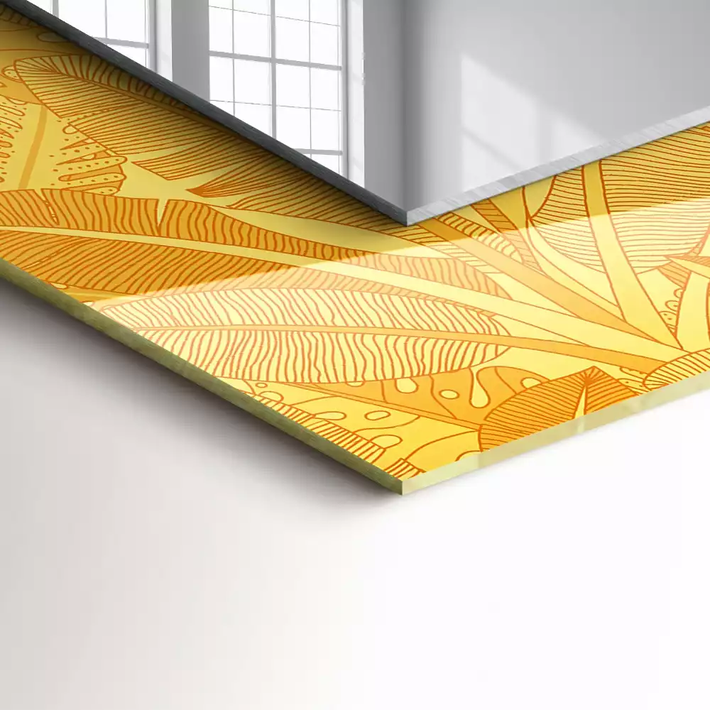 Obdélníkové dekorační zrcadlo Listy s oranžovým vzorem