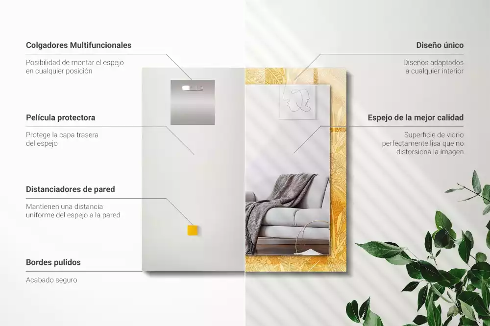 Obdélníkové dekorační zrcadlo Listy s oranžovým vzorem