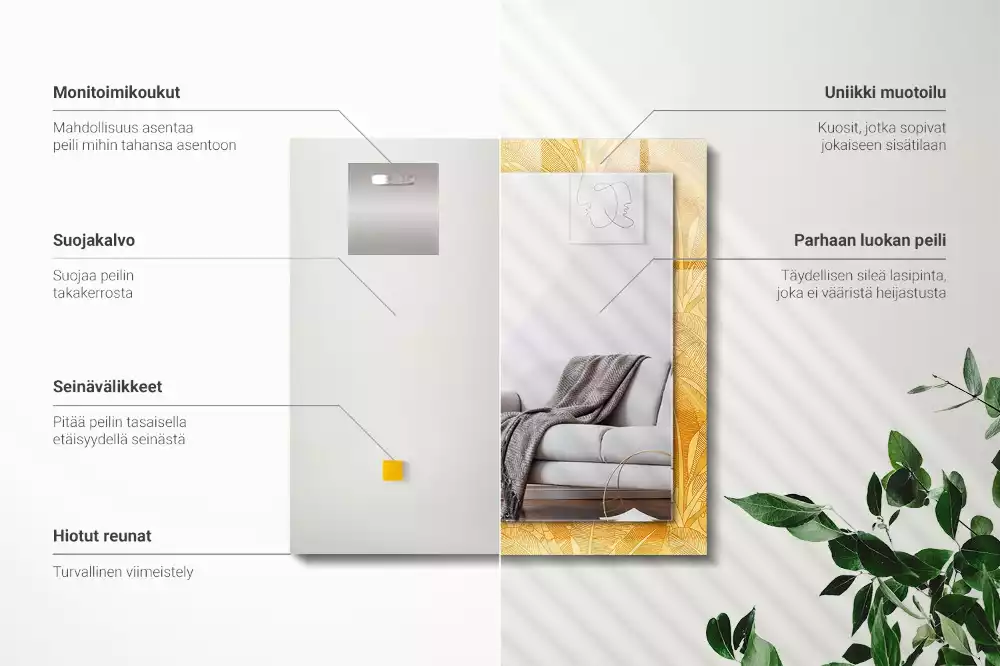 Obdélníkové dekorační zrcadlo Listy s oranžovým vzorem