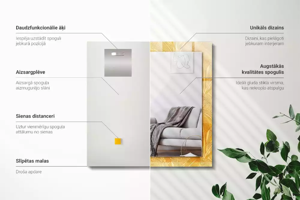 Obdélníkové dekorační zrcadlo Listy s oranžovým vzorem