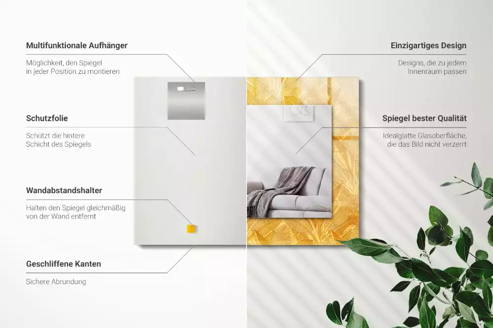 Obdélníkové dekorační zrcadlo Listy s oranžovým vzorem