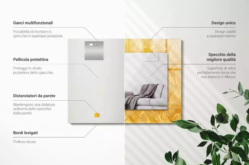 Obdélníkové dekorační zrcadlo Listy s oranžovým vzorem