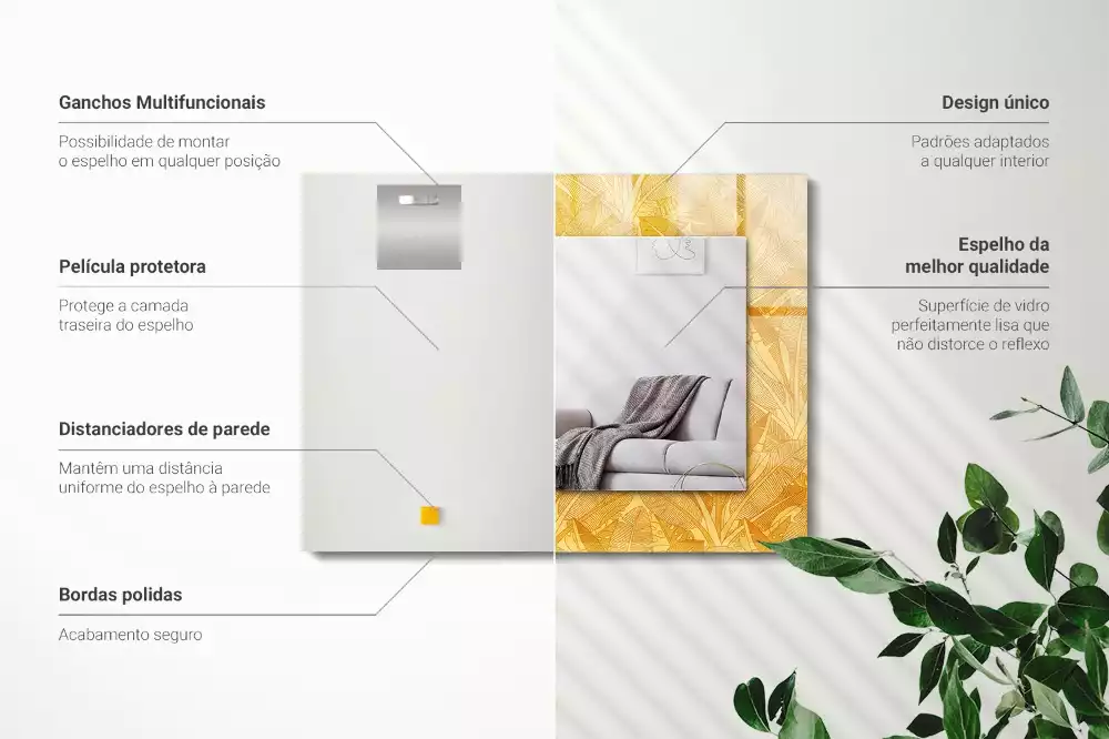 Obdélníkové dekorační zrcadlo Listy s oranžovým vzorem