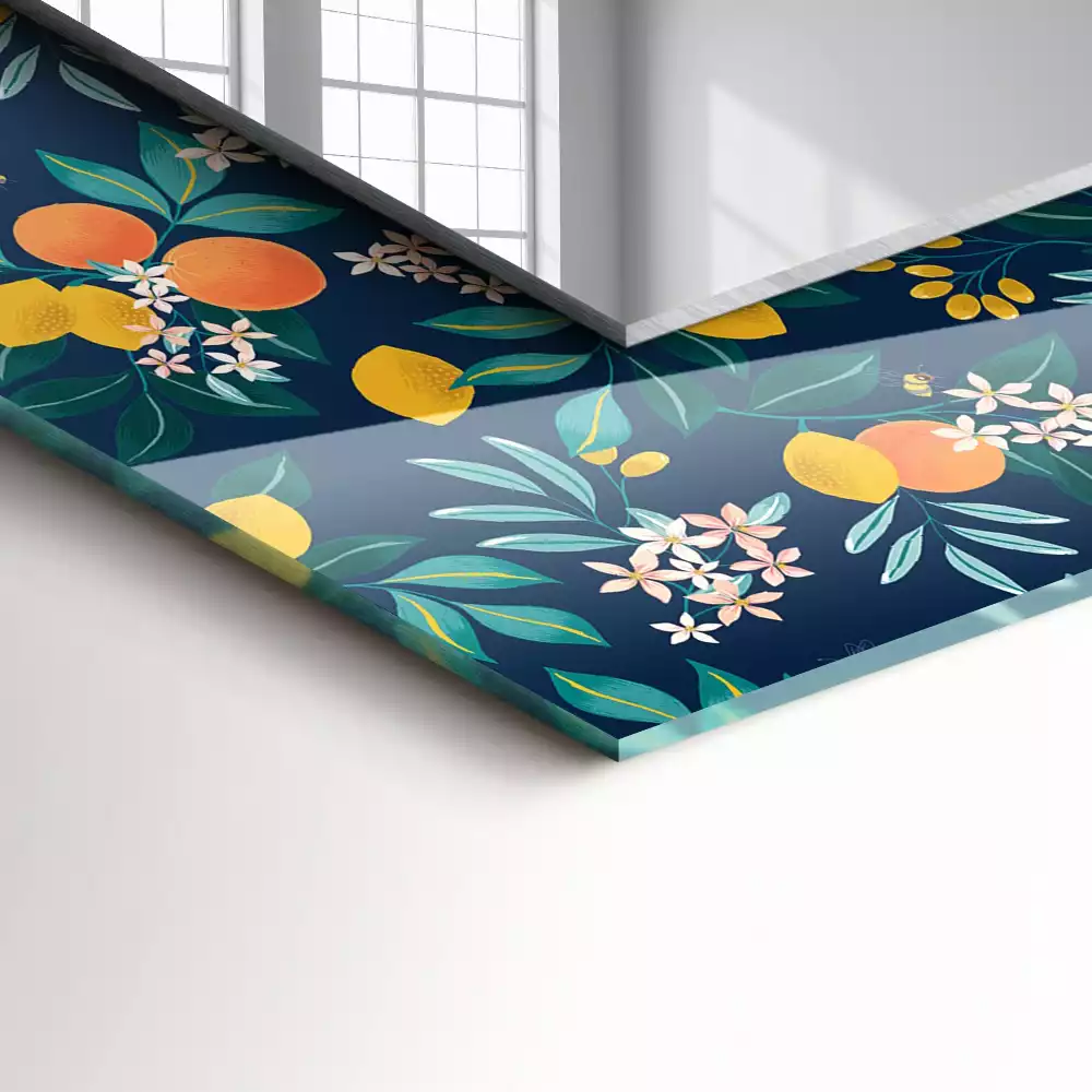 Obdélníkové dekorační zrcadlo Květiny a ovoce