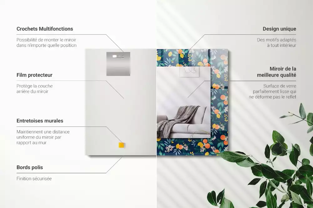 Obdélníkové dekorační zrcadlo Květiny a ovoce