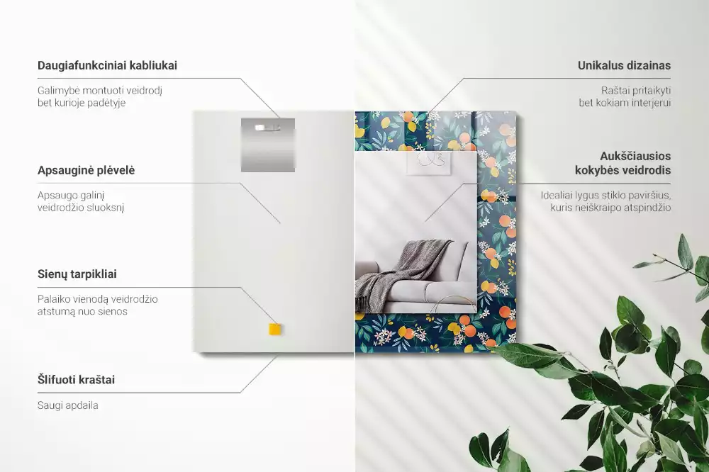 Obdélníkové dekorační zrcadlo Květiny a ovoce