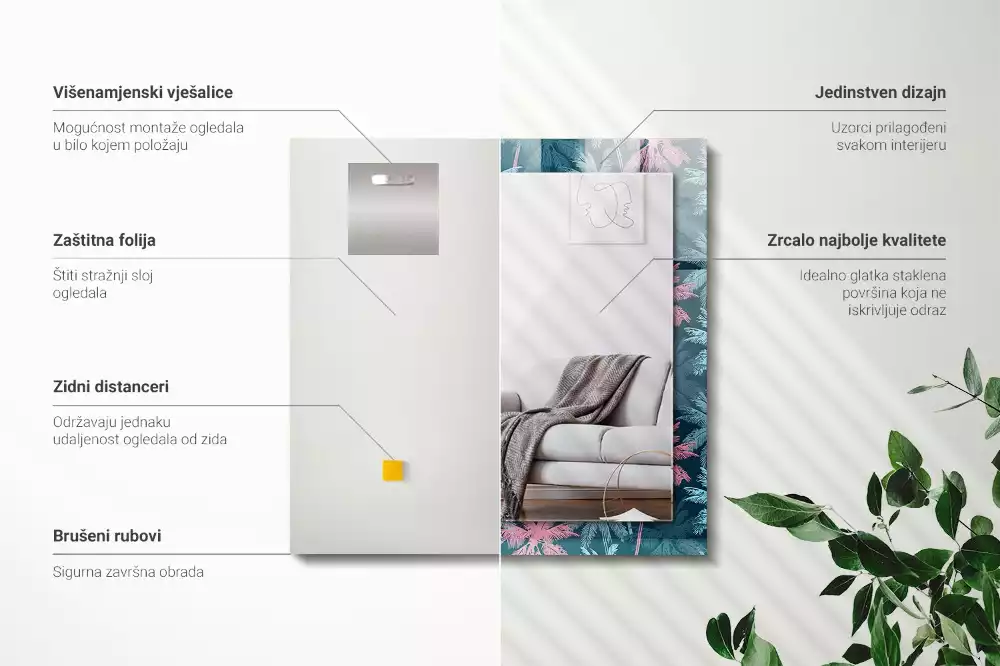 Obdélníkové dekorační zrcadlo Palmy barevný vzor