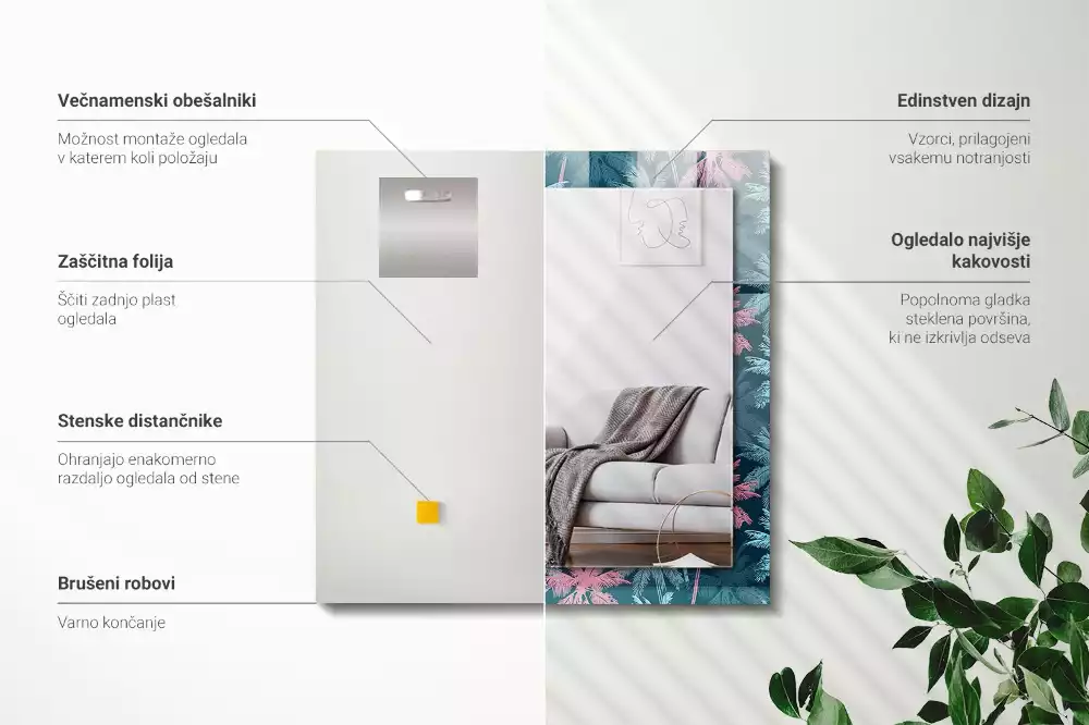 Obdélníkové dekorační zrcadlo Palmy barevný vzor