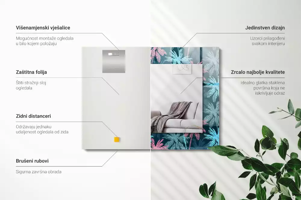 Obdélníkové dekorační zrcadlo Palmy barevný vzor