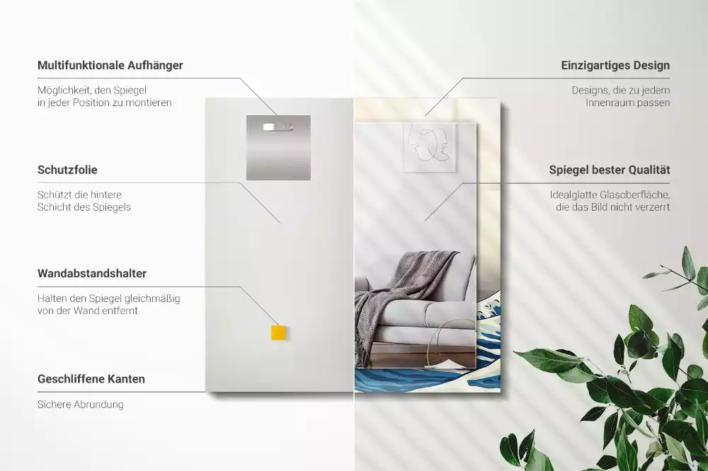 Obdélníkové dekorační zrcadlo Velká vlna v Kanagawě