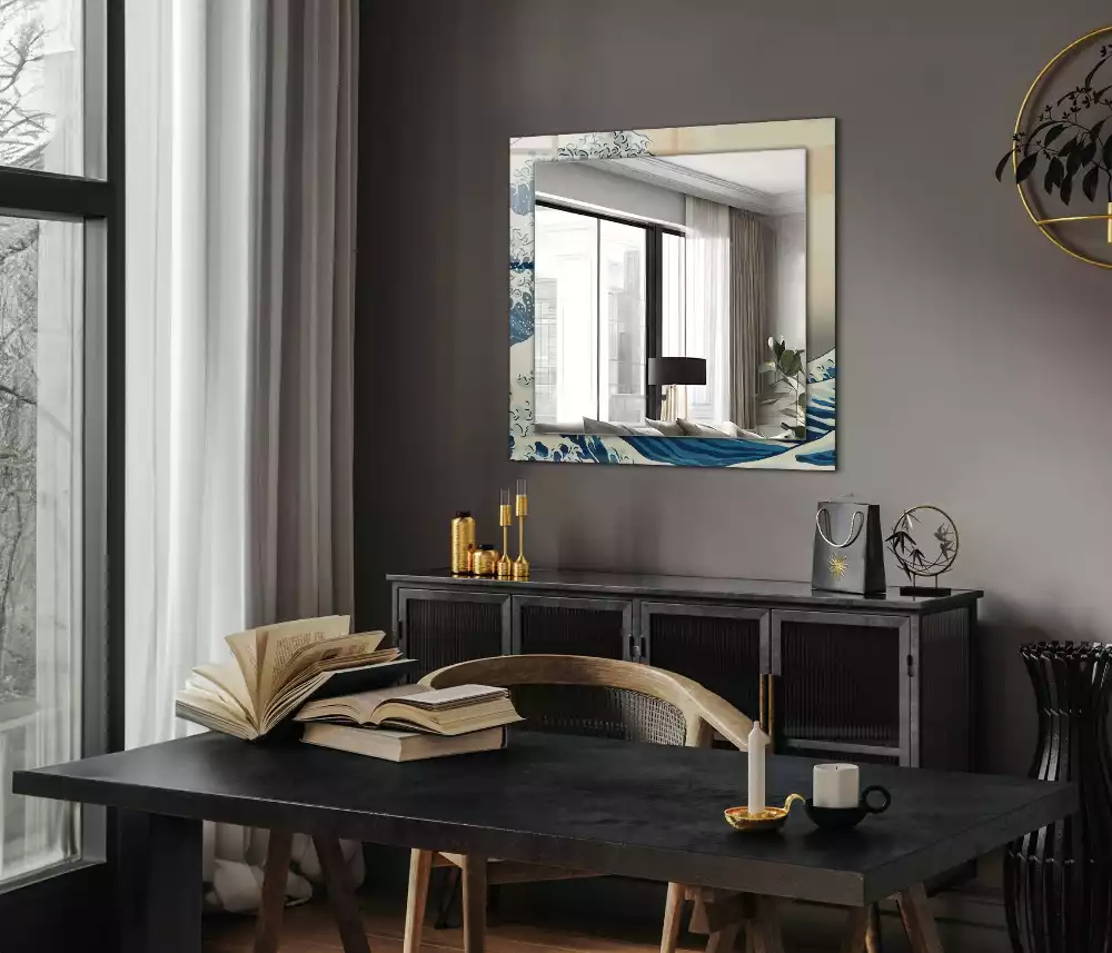 Obdélníkové dekorační zrcadlo Velká vlna v Kanagawě