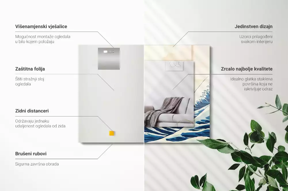 Obdélníkové dekorační zrcadlo Velká vlna v Kanagawě