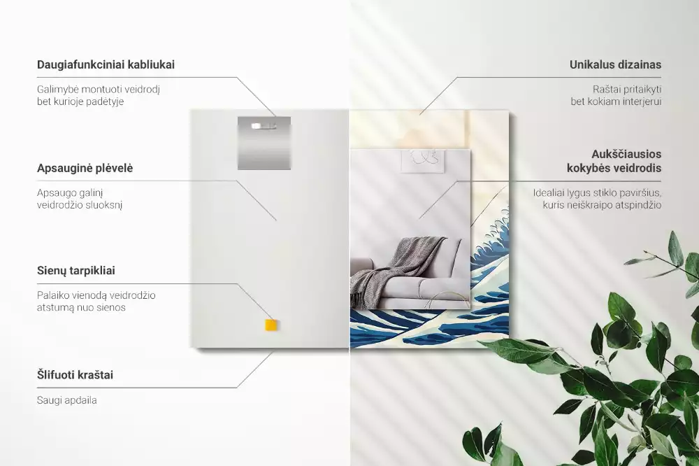 Obdélníkové dekorační zrcadlo Velká vlna v Kanagawě