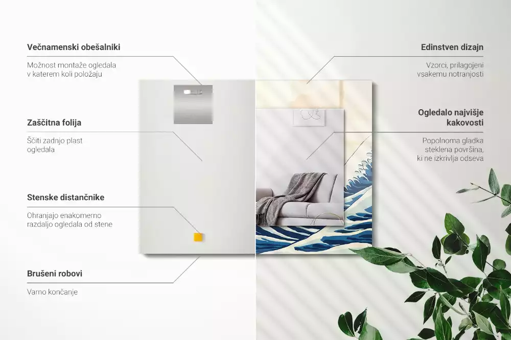 Obdélníkové dekorační zrcadlo Velká vlna v Kanagawě