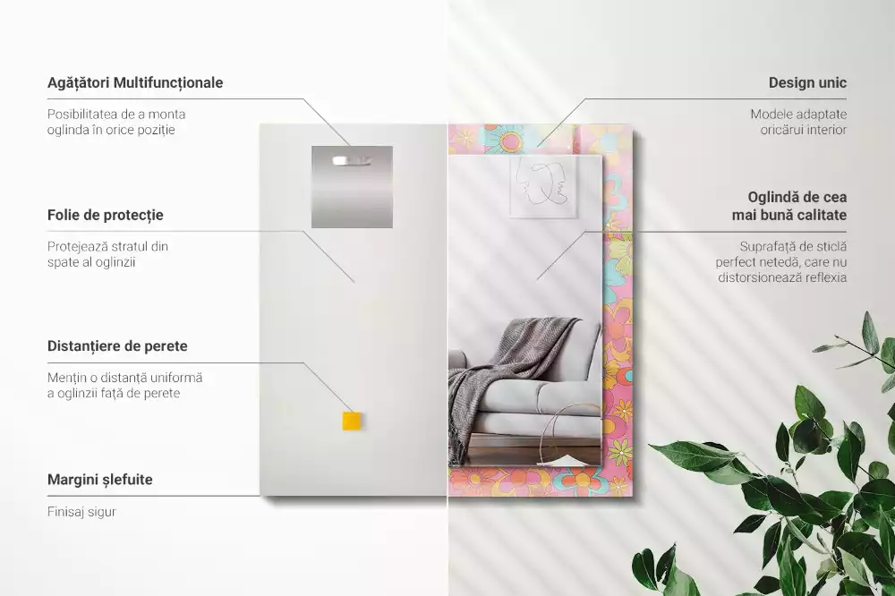 Obdélníkové dekorační zrcadlo Barevná květinová drážka