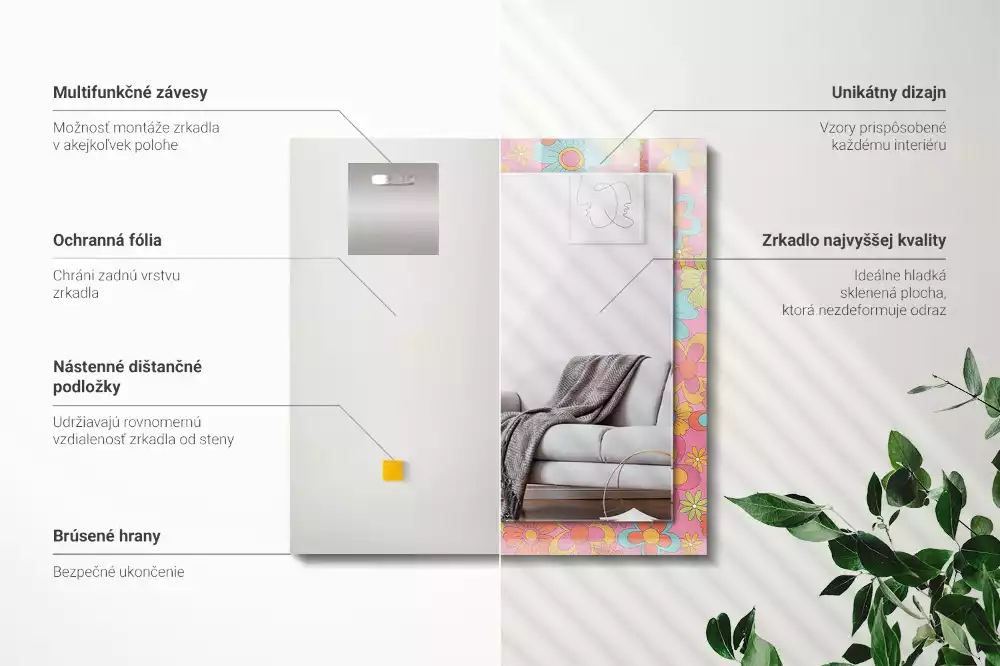 Obdélníkové dekorační zrcadlo Barevná květinová drážka