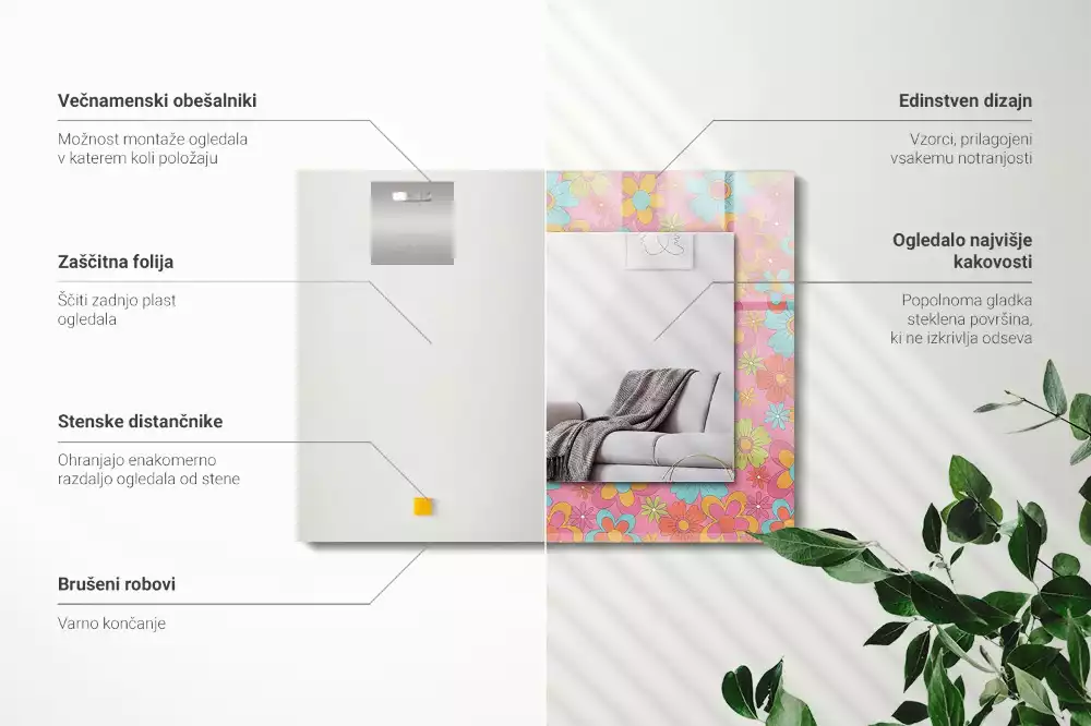 Obdélníkové dekorační zrcadlo Barevná květinová drážka