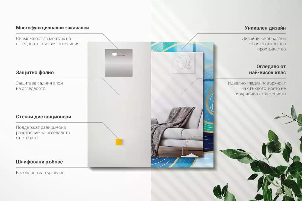 Obdélníkové dekorační zrcadlo Vlny vzory modré