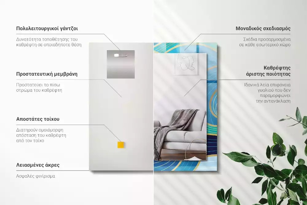 Obdélníkové dekorační zrcadlo Vlny vzory modré