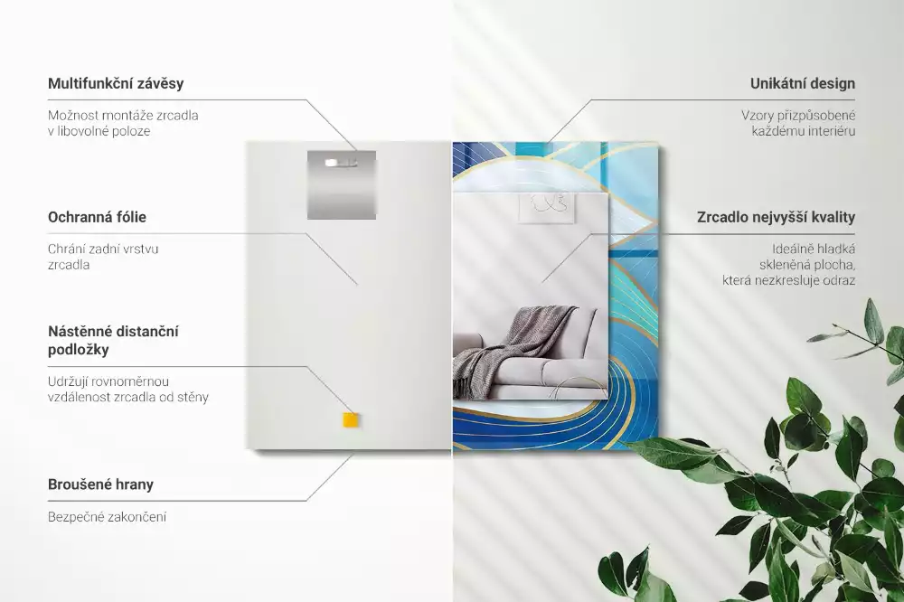 Obdélníkové dekorační zrcadlo Vlny vzory modré