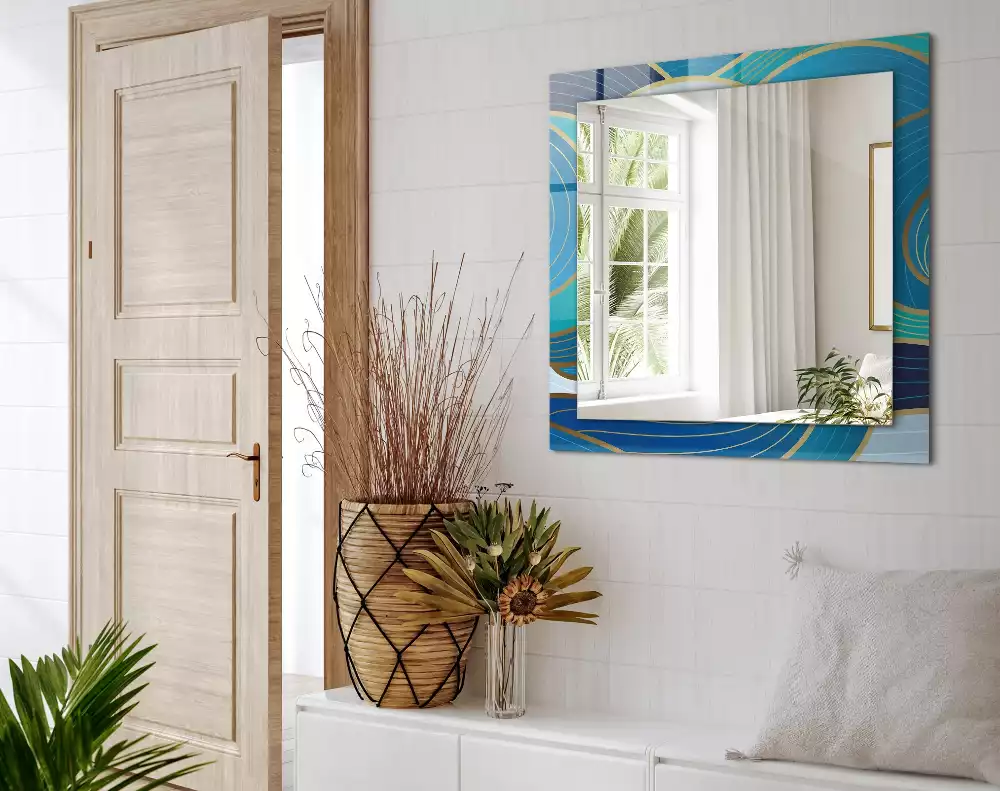 Obdélníkové dekorační zrcadlo Vlny vzory modré