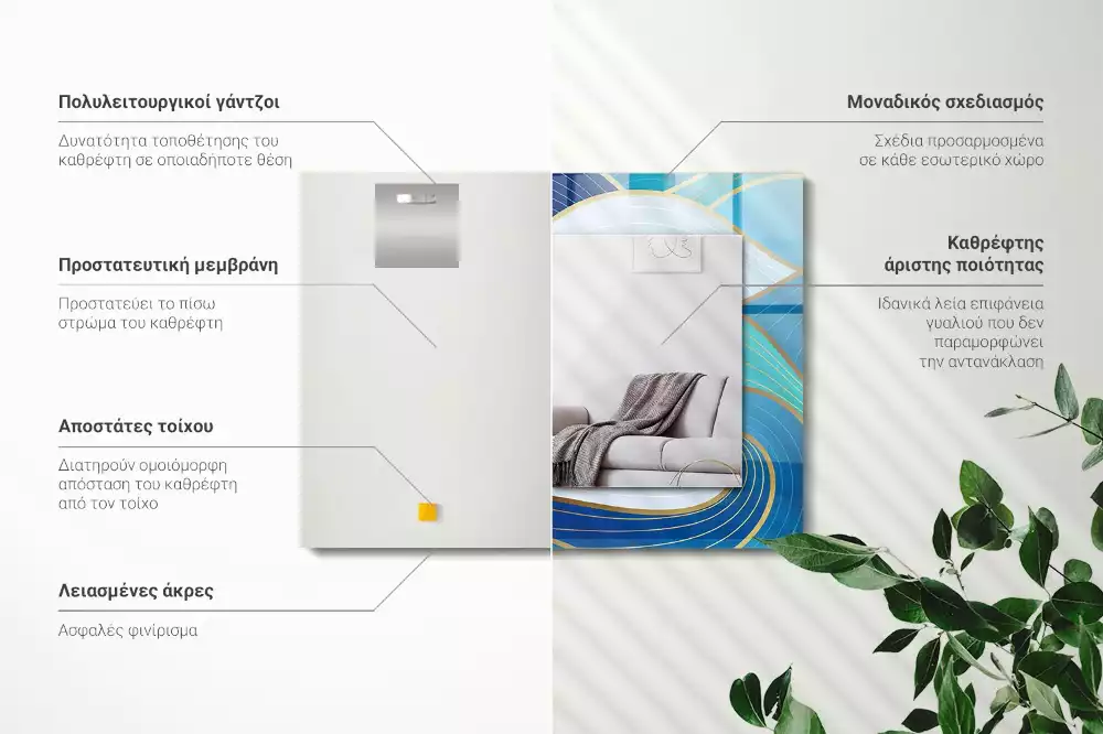 Obdélníkové dekorační zrcadlo Vlny vzory modré