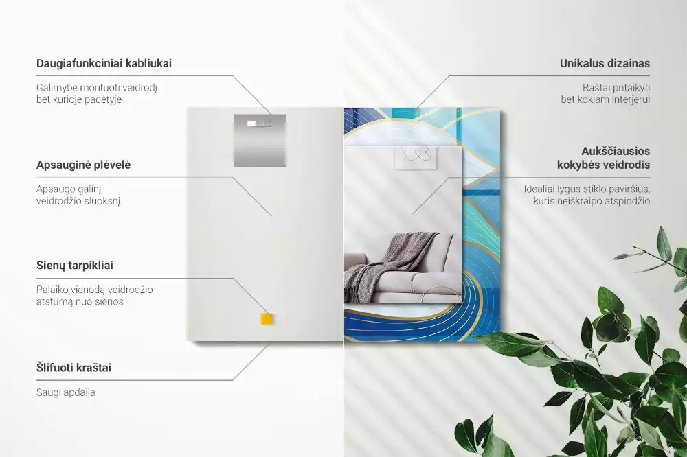 Obdélníkové dekorační zrcadlo Vlny vzory modré