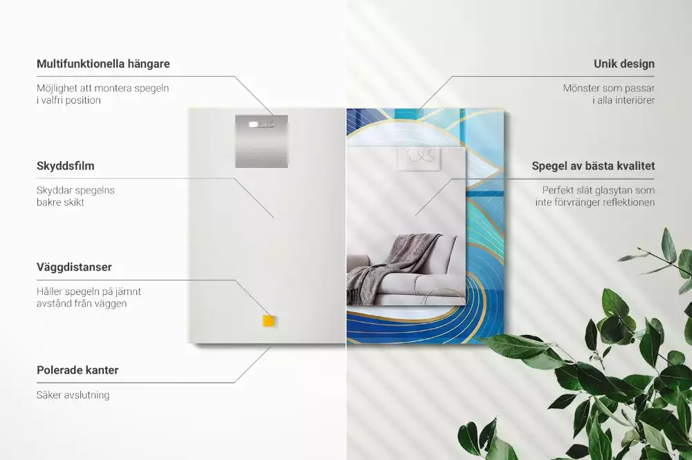 Obdélníkové dekorační zrcadlo Vlny vzory modré