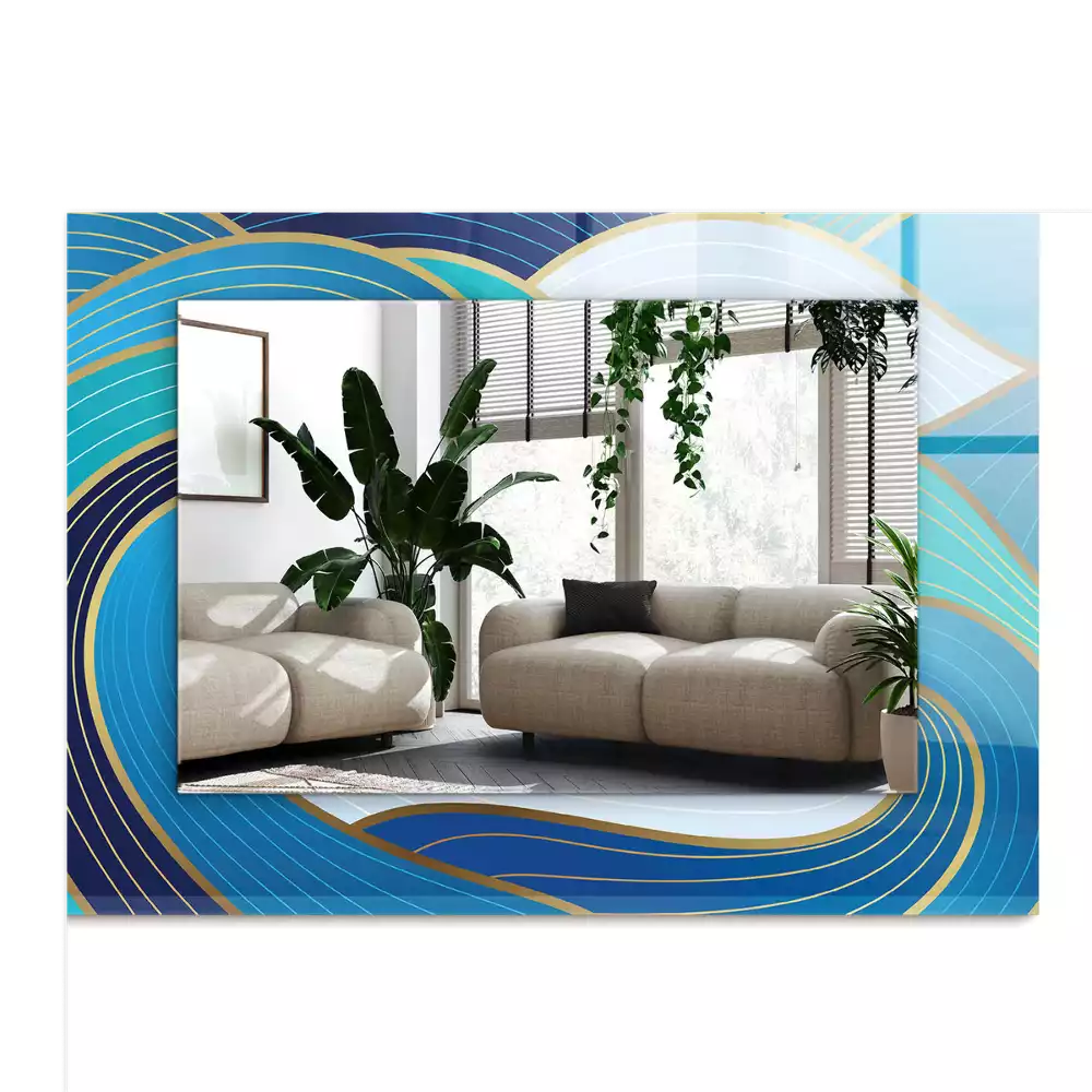 Obdélníkové dekorační zrcadlo Vlny vzory modré