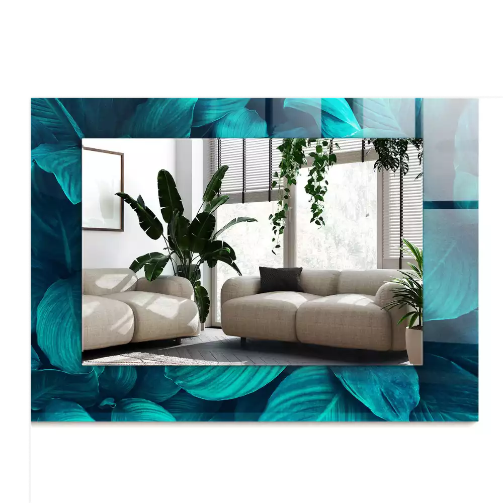 Obdélníkové dekorační zrcadlo zelené listy