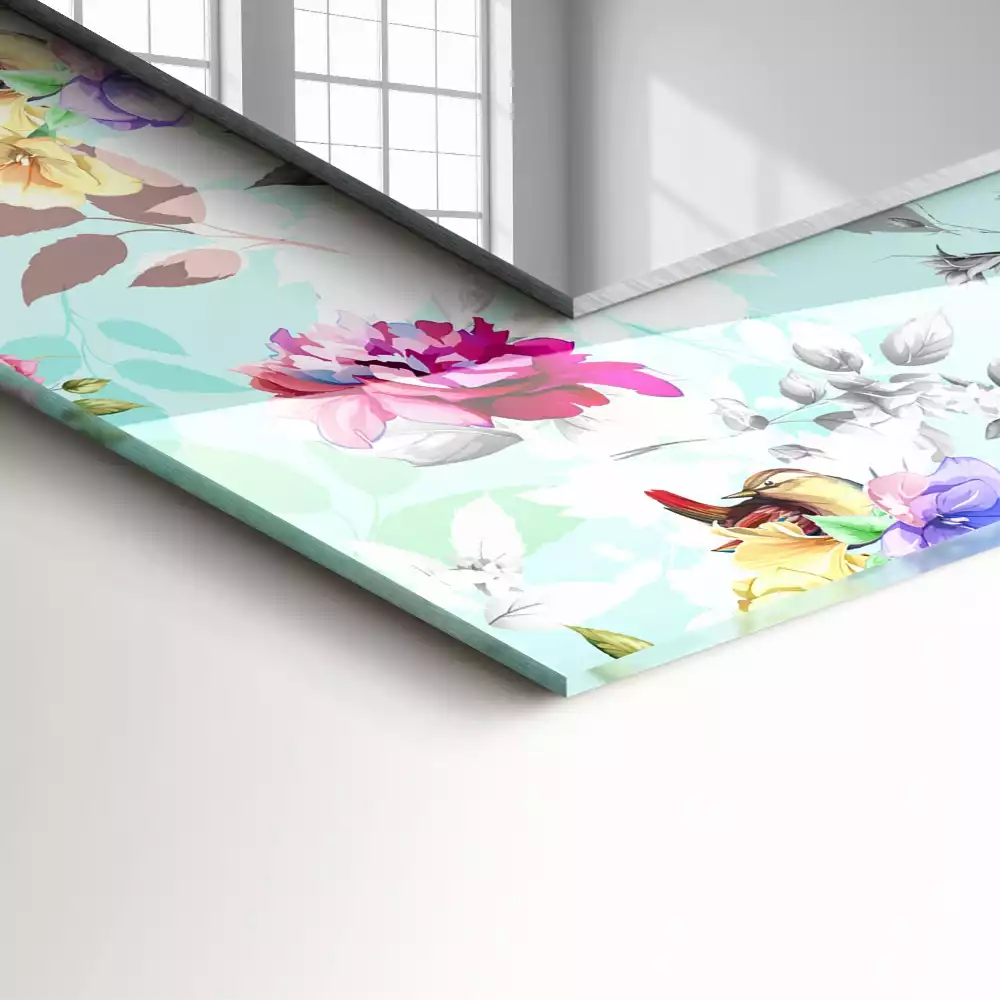 Obdélníkové dekorační zrcadlo Květinové a ptáci