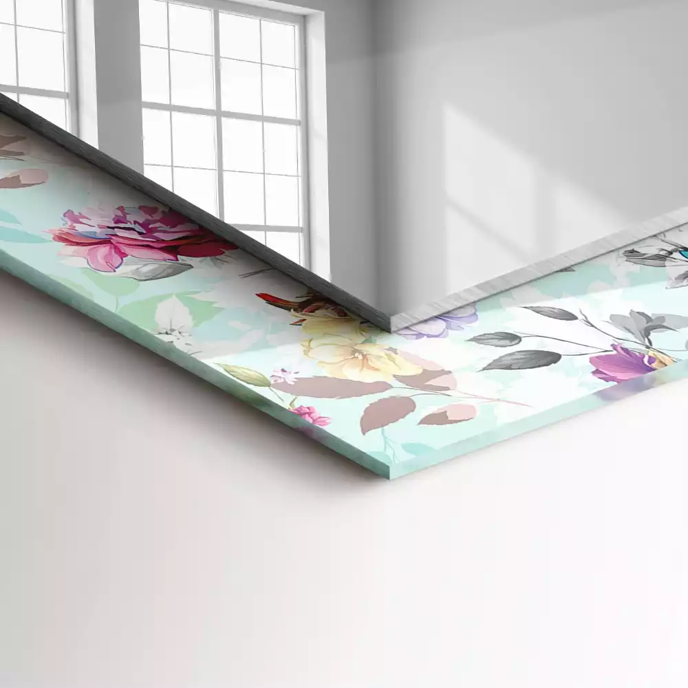 Obdélníkové dekorační zrcadlo Květinové a ptáci