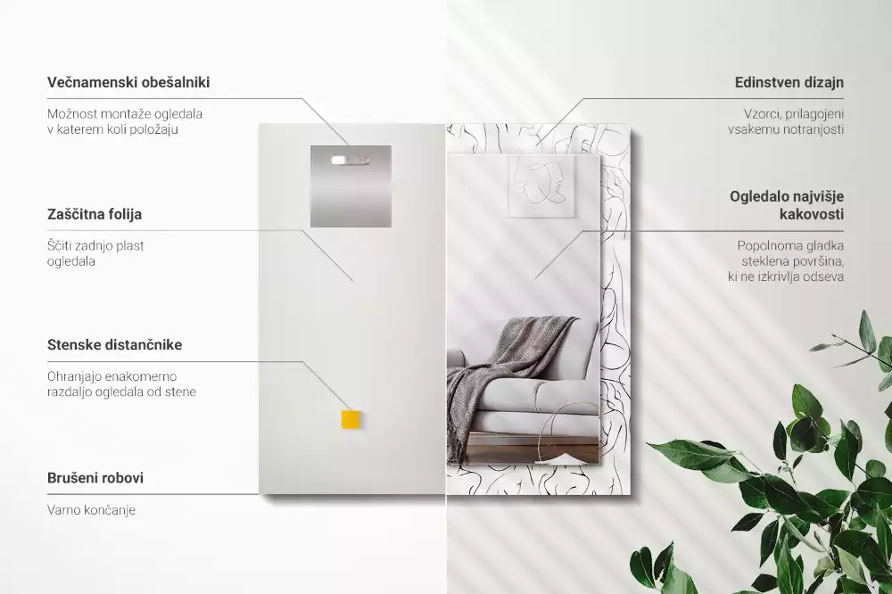 Obdélníkové dekorační zrcadlo Náčrt ženských siluet