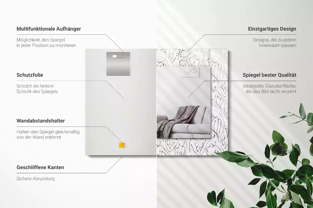 Obdélníkové dekorační zrcadlo Náčrt ženských siluet