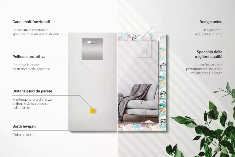 Obdélníkové dekorační zrcadlo Barevné tropické listy