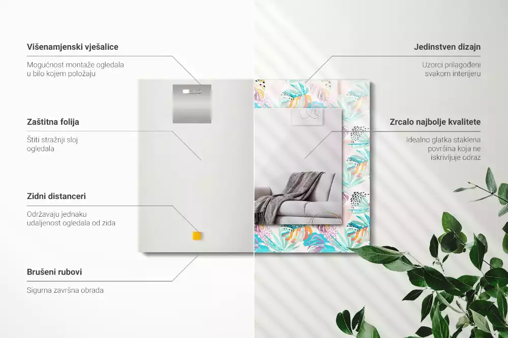 Obdélníkové dekorační zrcadlo Barevné tropické listy