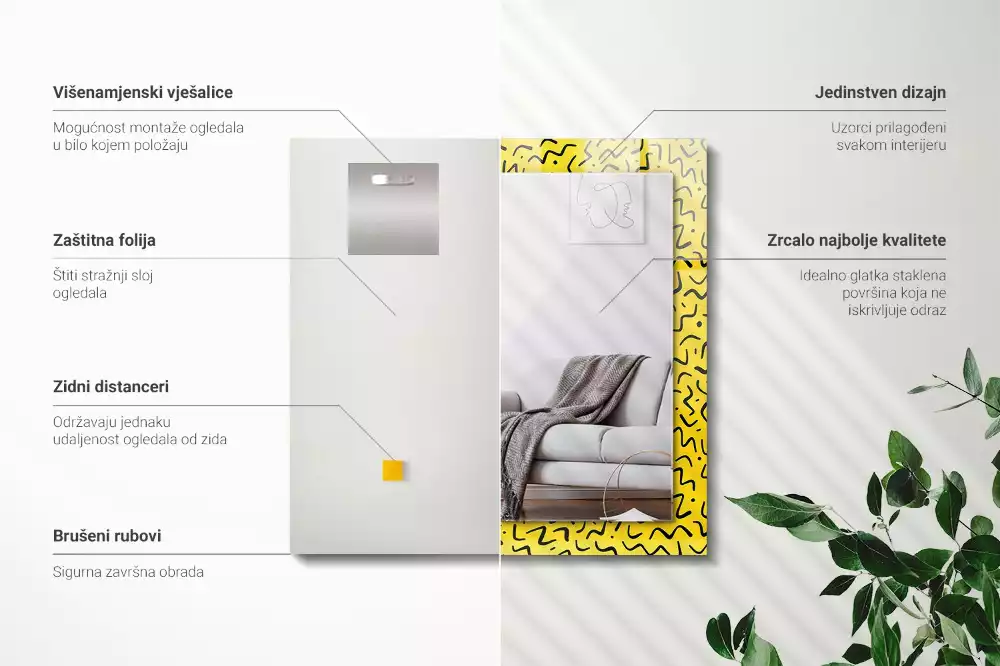 Obdélníkové dekorační zrcadlo Žlutý abstraktní vzor