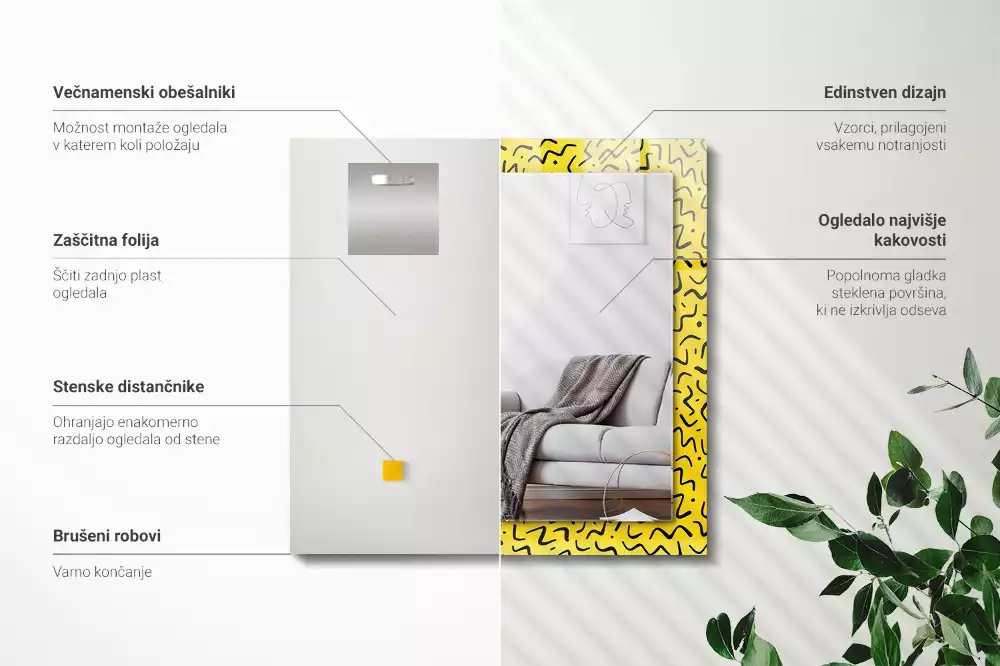 Obdélníkové dekorační zrcadlo Žlutý abstraktní vzor