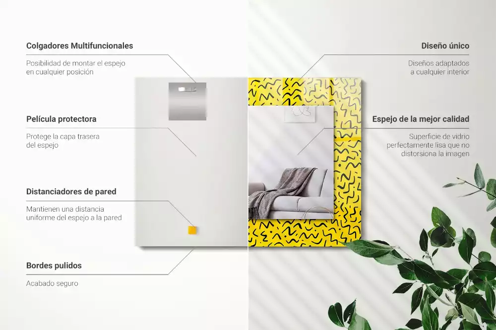 Obdélníkové dekorační zrcadlo Žlutý abstraktní vzor