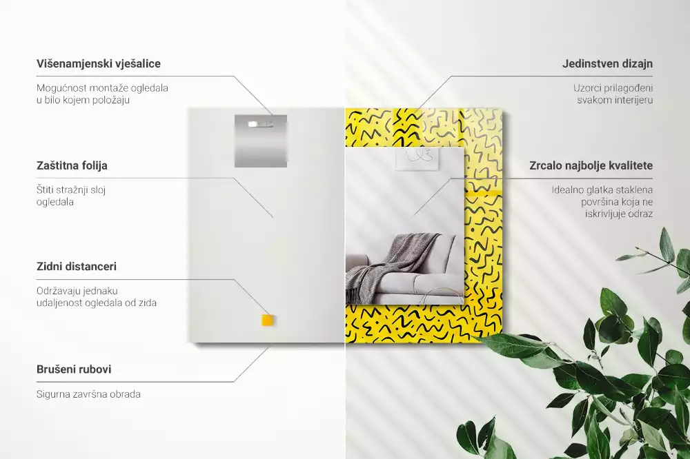 Obdélníkové dekorační zrcadlo Žlutý abstraktní vzor