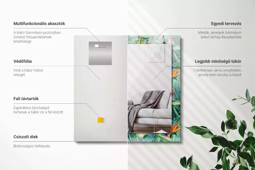 Obdélníkové dekorační zrcadlo Kolibříci a květiny