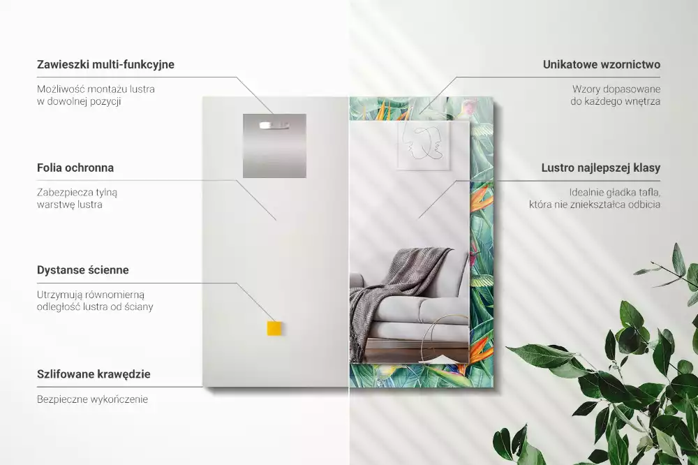 Obdélníkové dekorační zrcadlo Kolibříci a květiny