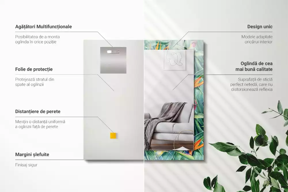 Obdélníkové dekorační zrcadlo Kolibříci a květiny