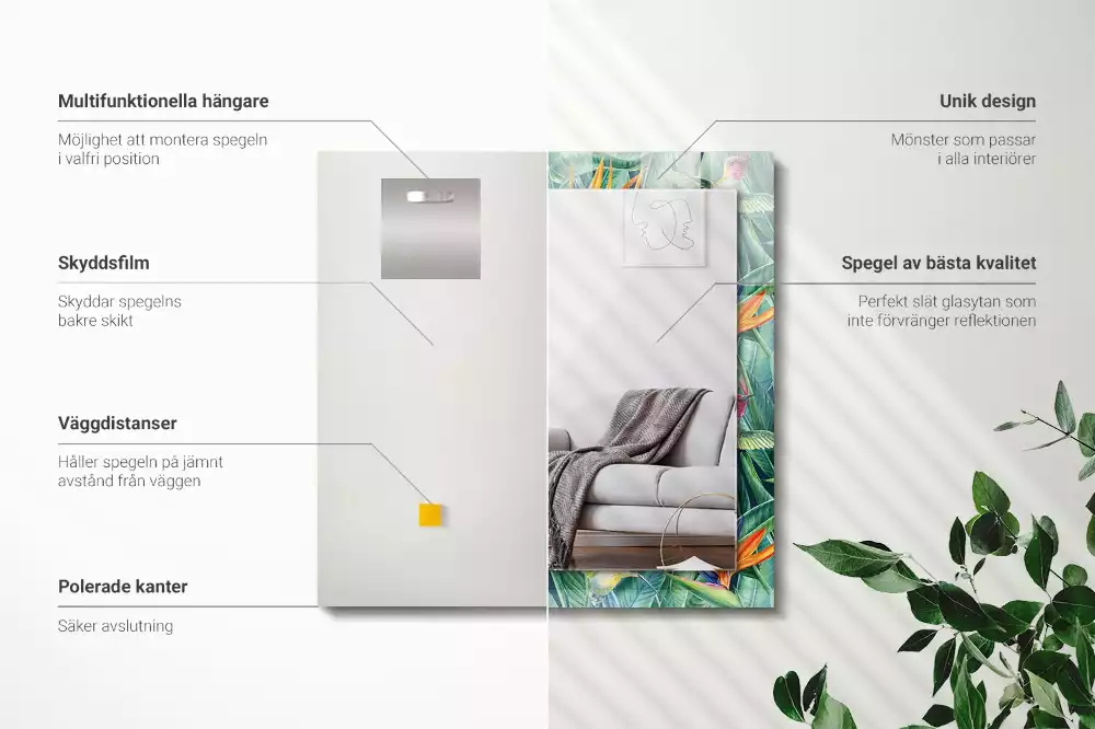 Obdélníkové dekorační zrcadlo Kolibříci a květiny