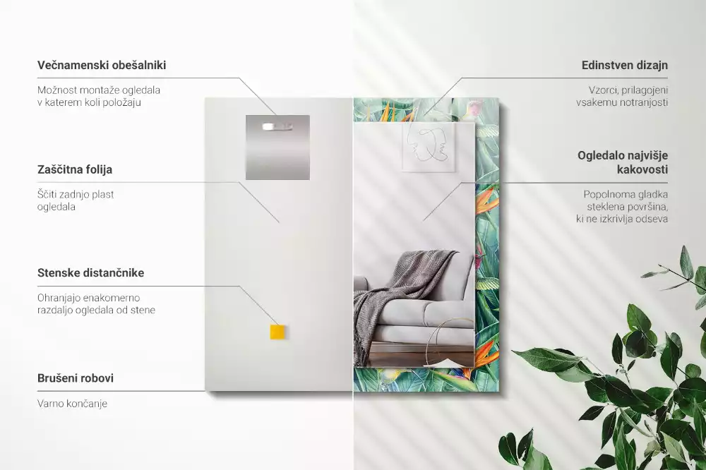 Obdélníkové dekorační zrcadlo Kolibříci a květiny