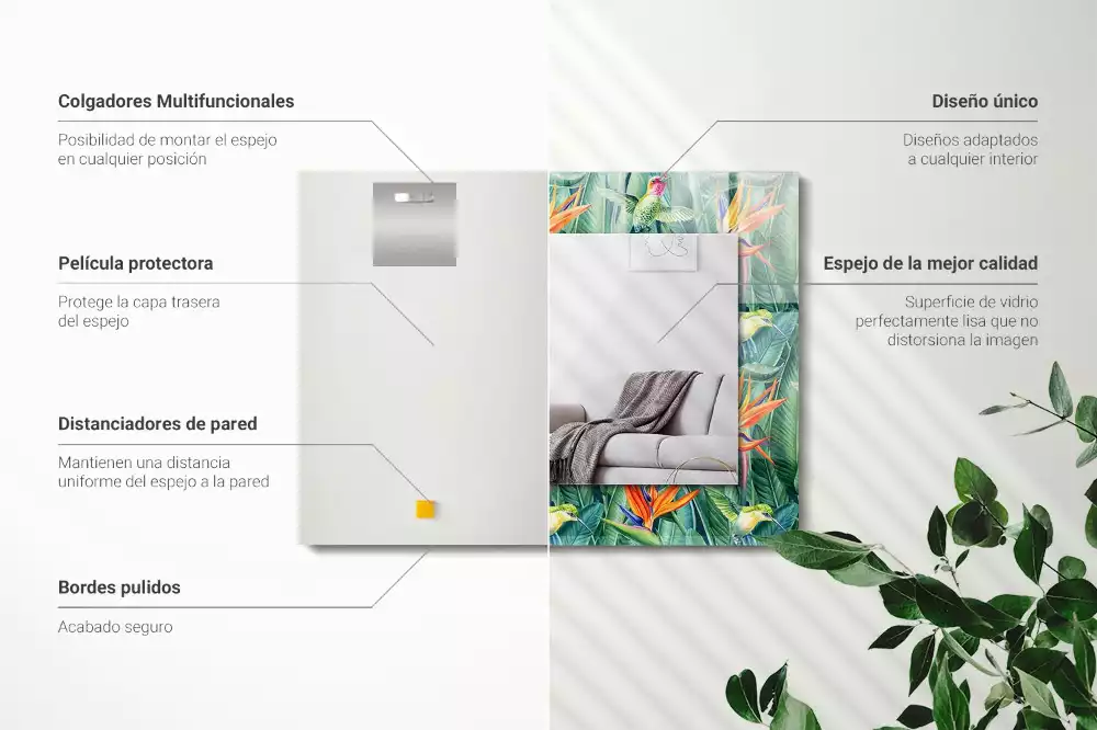 Obdélníkové dekorační zrcadlo Kolibříci a květiny