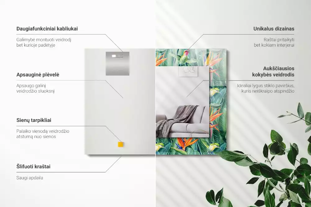 Obdélníkové dekorační zrcadlo Kolibříci a květiny