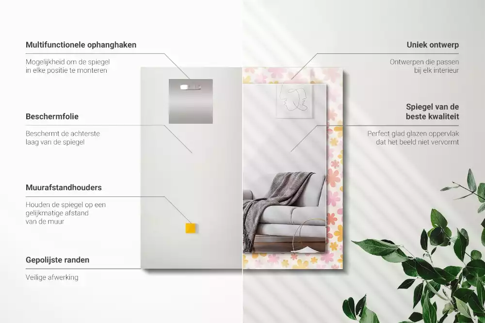 Obdélníkové dekorační zrcadlo květinový vzor